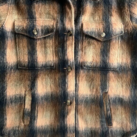 AMERICAN EAGLE Brushed Shacket Size XL Oversized Brown Navy Plaid Western Boho - Picture 5 of 11